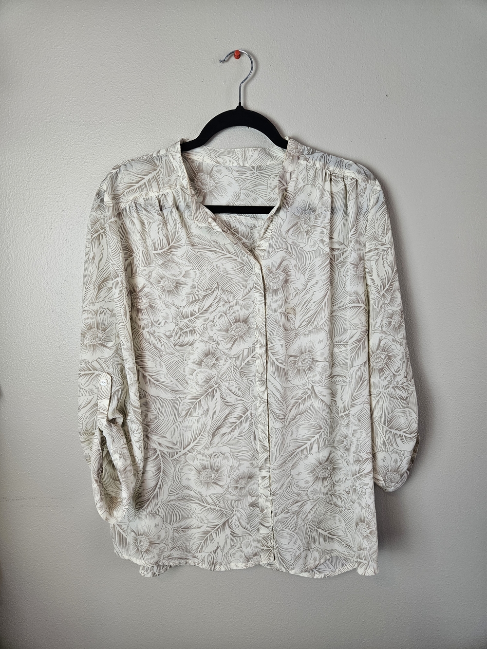 Women's Floral Button-Front Blouse - Cream